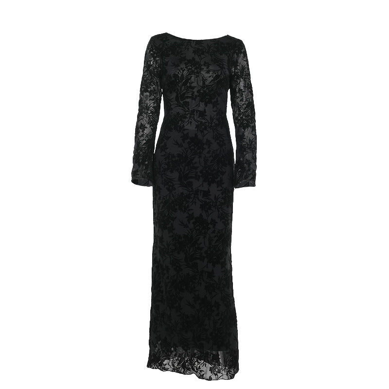 Sexy Backless Long Sleeves Printed Dress Women Autumn Graceful Fashionable Dress Bella Mia